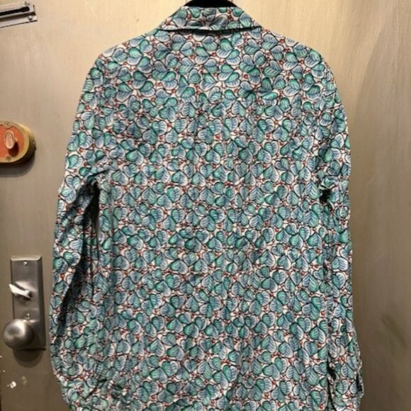 J Crew Leaves & Berries Green Blue Popover Button Front Shirt - Picture 10 of 16